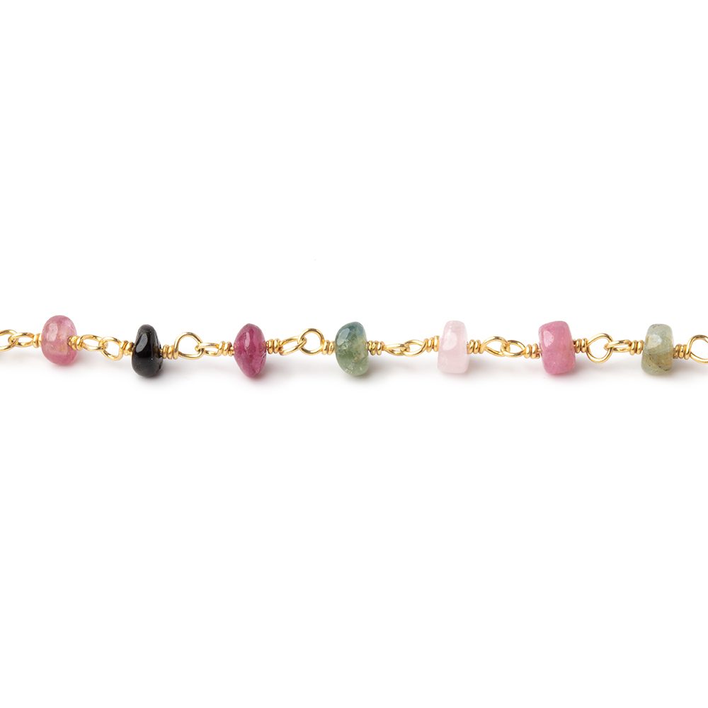 3.5mm Afghani Tourmaline Plain Rondelles on Vermeil Chain - Beadsofcambay.com