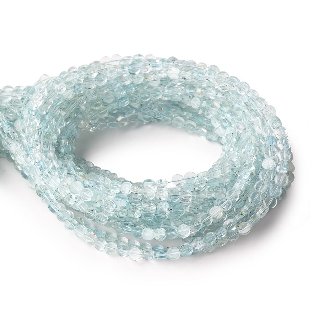 3.5mm Aquamarine Plain Coin Beads 16 inch 114 pieces - Beadsofcambay.com