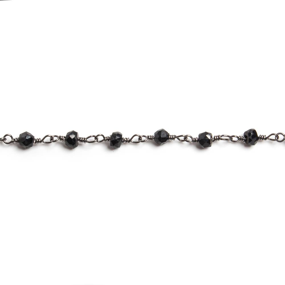 3.5mm Black Chalcedony faceted rondelle Black Gold Chain by the foot 36 pieces - Beadsofcambay.com