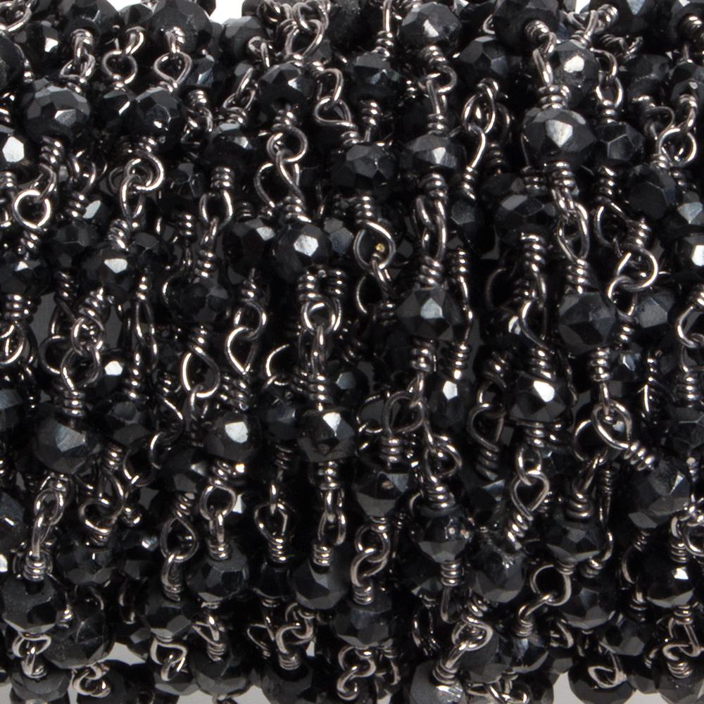 3.5mm Black Chalcedony faceted rondelle Black Gold Chain by the foot 36 pieces - Beadsofcambay.com