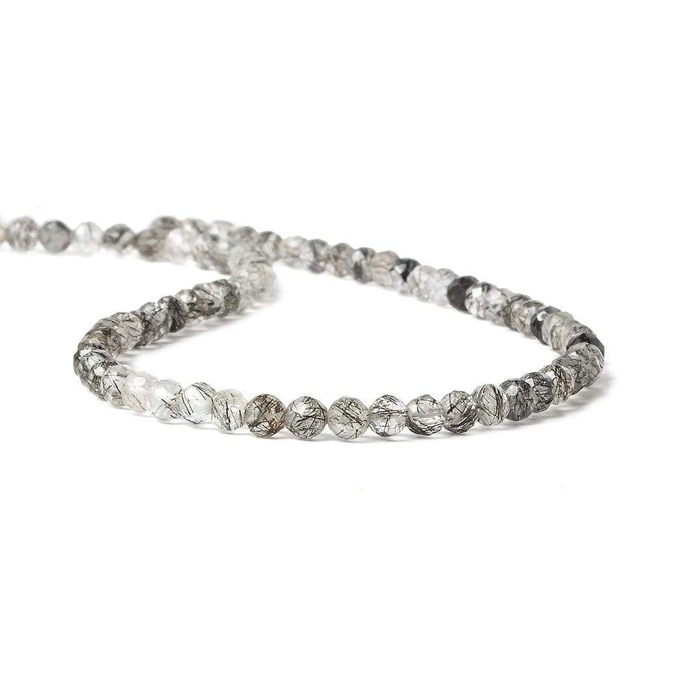 3.5mm Black Tourmalinated faceted round beads 13 inch 87 pieces - Beadsofcambay.com