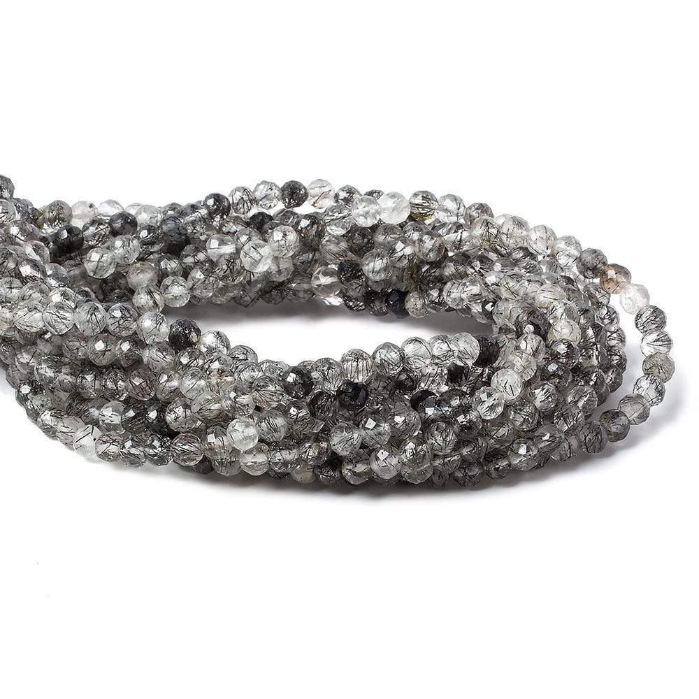 3.5mm Black Tourmalinated faceted round beads 13 inch 87 pieces - Beadsofcambay.com