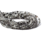 3.5mm Black Tourmalinated faceted round beads 13 inch 87 pieces - Beadsofcambay.com