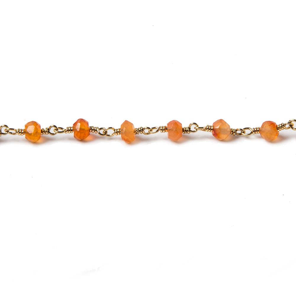 3.5mm Carnelian faceted rondelle Gold plated Chain by the foot 39 pieces - Beadsofcambay.com