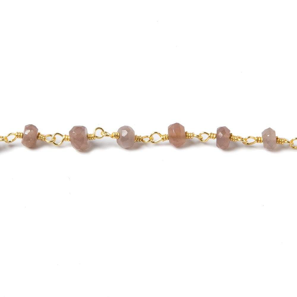 3.5mm Chocolate Moonstone faceted rondelle Gold plated Chain by the foot 37pcs - Beadsofcambay.com