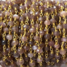 3.5mm Chocolate Moonstone faceted rondelle Gold plated Chain by the foot 37pcs - Beadsofcambay.com