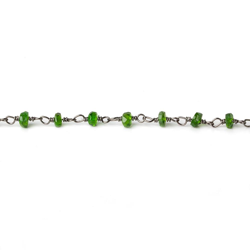 3.5mm Chrome Tourmaline faceted rondelle Black Gold .925 Chain by the foot - Beadsofcambay.com