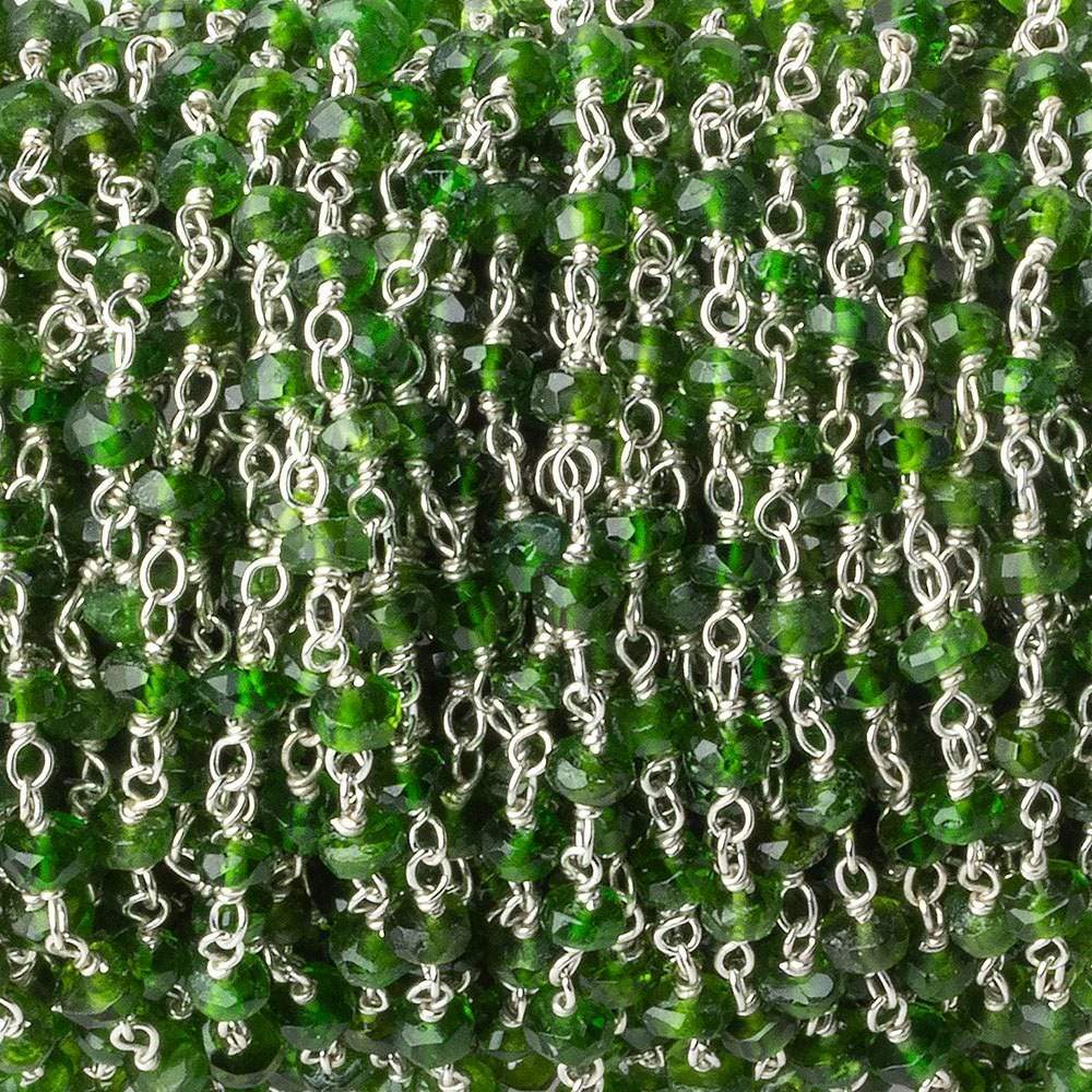 3.5mm Chrome Tourmaline faceted rondelle Silver .925 Chain by the foot - Beadsofcambay.com