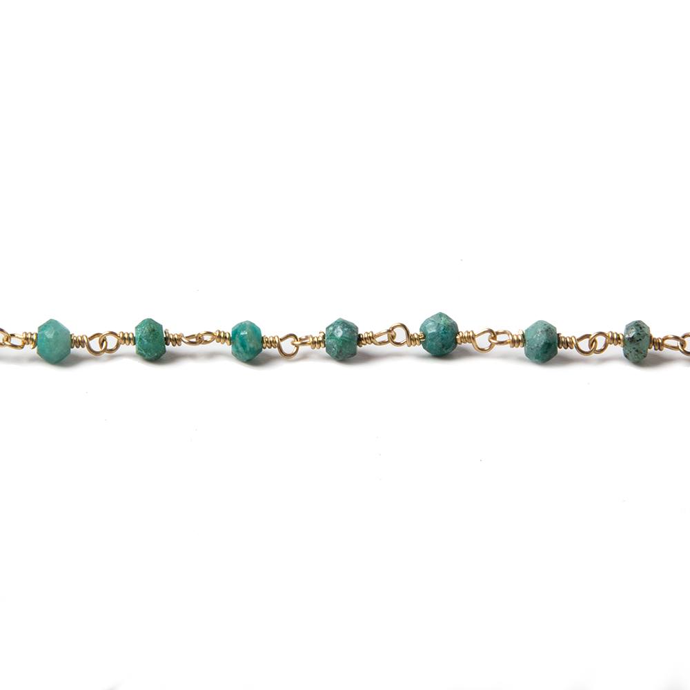 3.5mm Chrysocolla faceted rondelle Gold plated Chain by the foot 39 pieces - Beadsofcambay.com