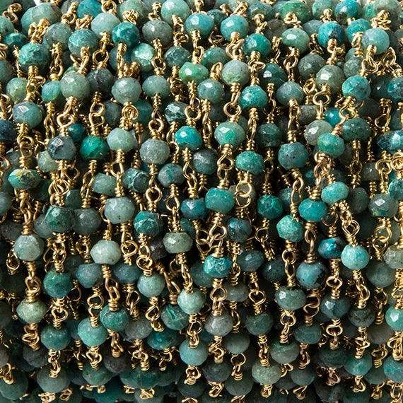 3.5mm Chrysocolla faceted rondelle Gold plated Chain by the foot 39 pieces - Beadsofcambay.com