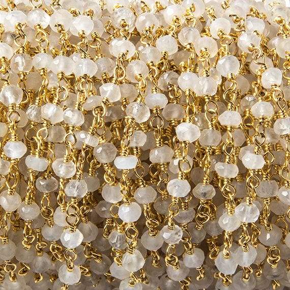 3.5mm Cream Moonstone faceted rondelle Gold plated Chain by the foot 39 pcs - Beadsofcambay.com