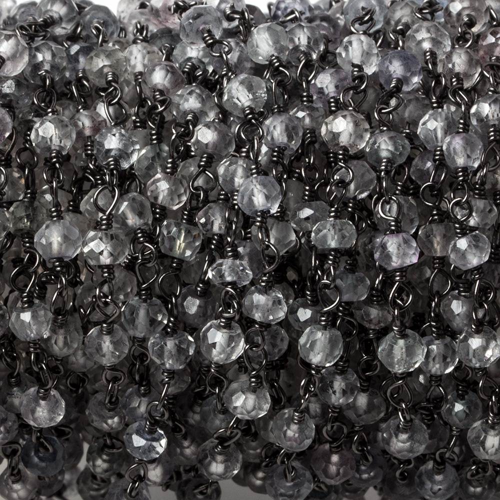 3.5mm Crystal Quartz faceted rondelle Black Gold Chain by the foot 36 pieces - Beadsofcambay.com