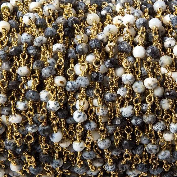 3.5mm Dendritic Opal faceted rondelle Gold plated Chain by the foot 39 pieces - Beadsofcambay.com