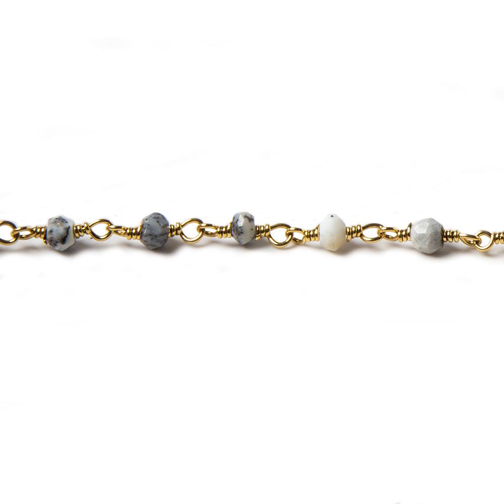 3.5mm Dendritic Opal faceted rondelle Gold plated Chain by the foot 39 pieces - Beadsofcambay.com