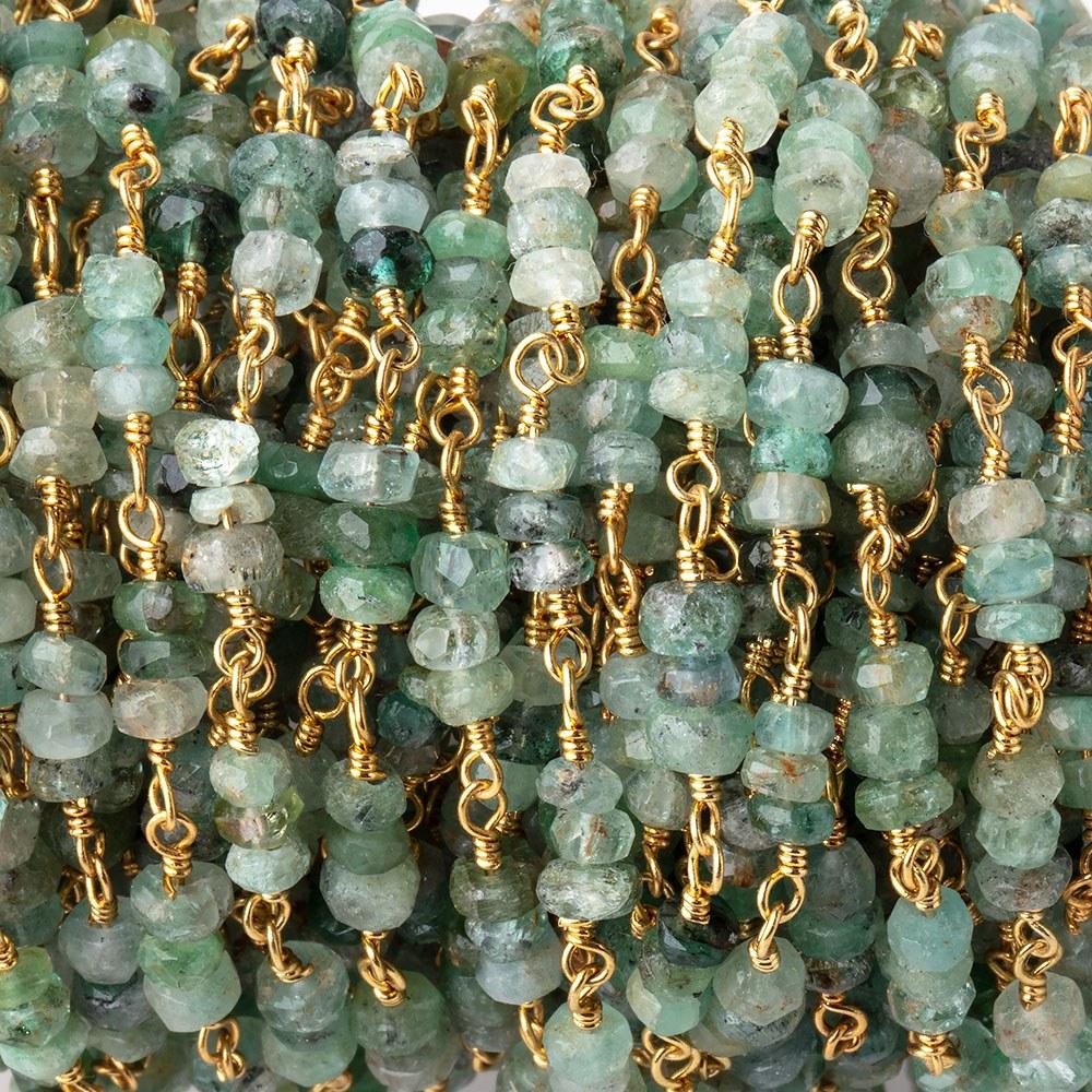 3.5mm Emerald Faceted Rondelle Trio Vermeil Chain by the Foot 78 beads - Beadsofcambay.com