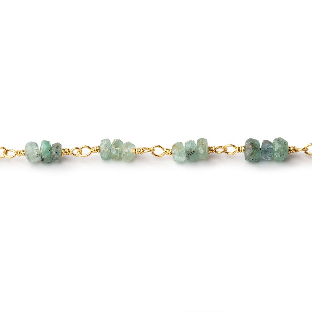3.5mm Emerald Faceted Rondelle Trio Vermeil Chain by the Foot 78 beads - Beadsofcambay.com