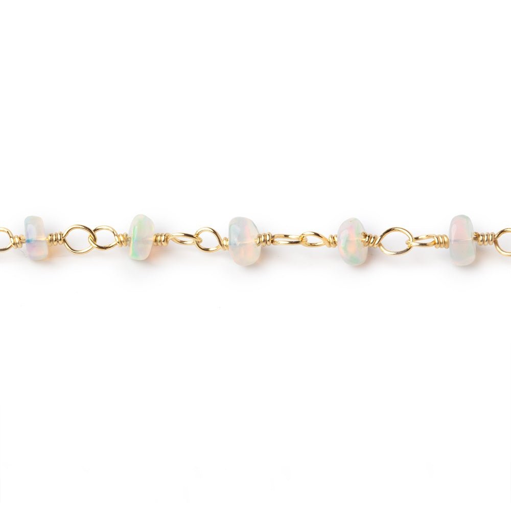 3.5mm Ethiopian Opal Plain Rondelles on Vermeil Hand Wrapped Chain - Beadsofcambay.com