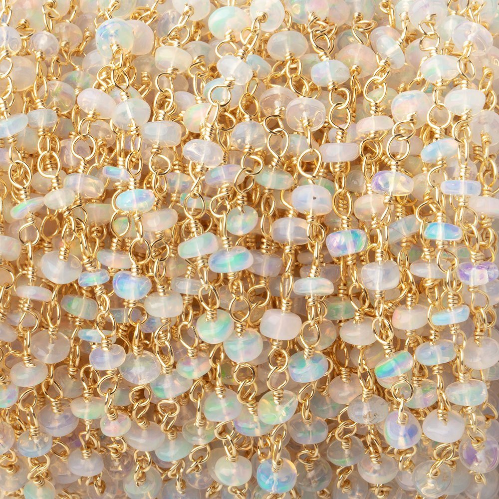 Beadsofcambay 3.5mm Ethiopian Opal Plain Rondelles on Vermeil Hand Wrapped Chain