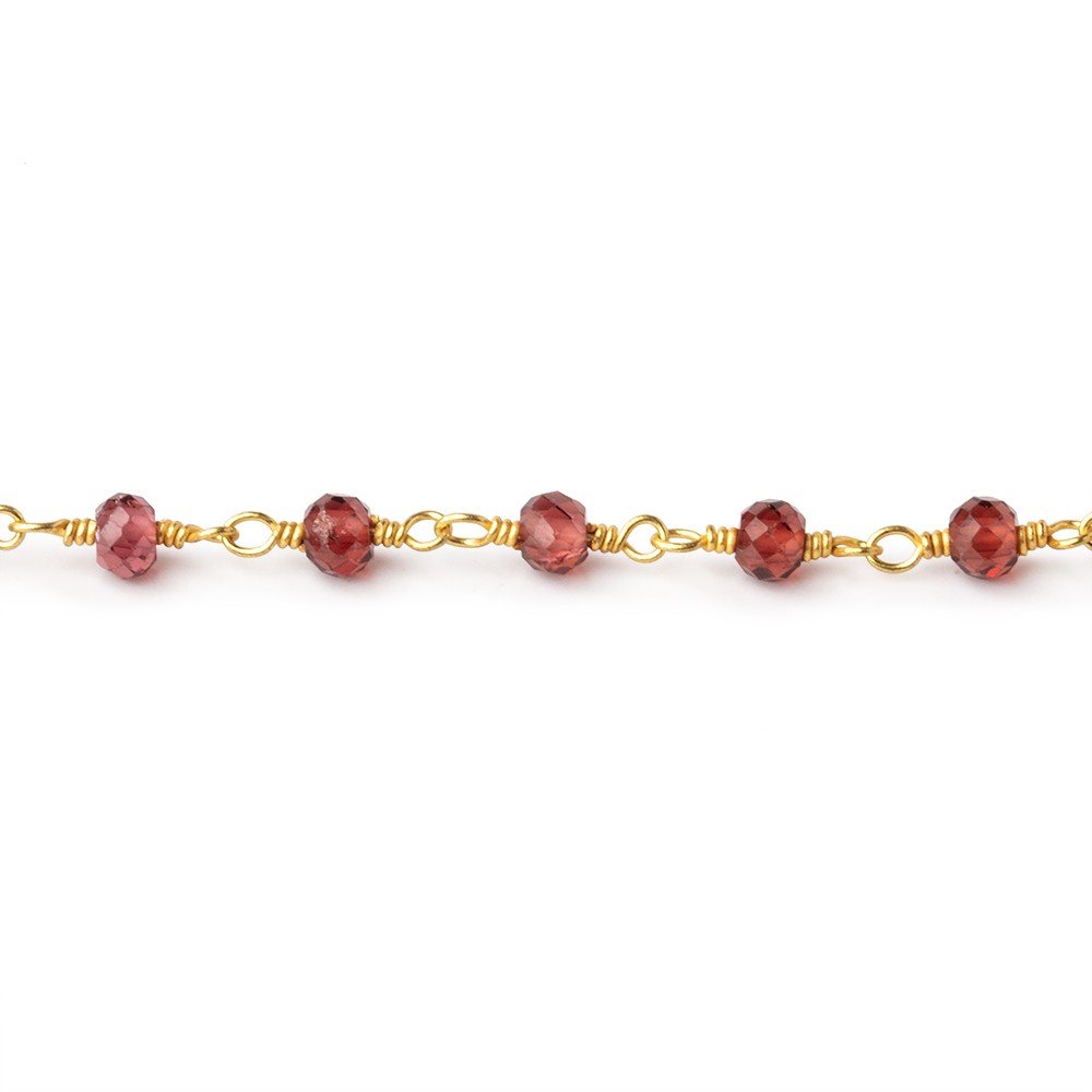 3.5mm Garnet Micro Faceted Rondelles on Gold Plated Chain - Beadsofcambay.com