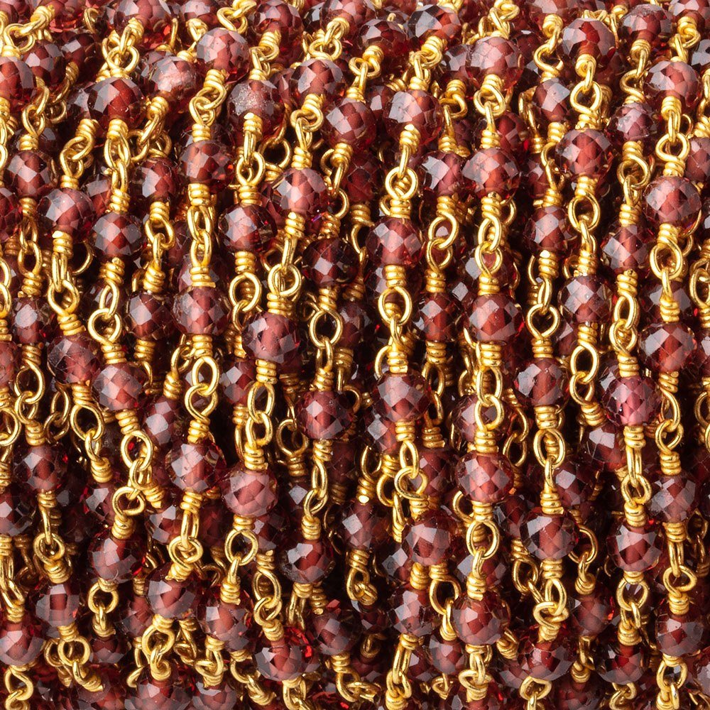3.5mm Garnet Micro Faceted Rondelles on Gold Plated Chain - Beadsofcambay.com