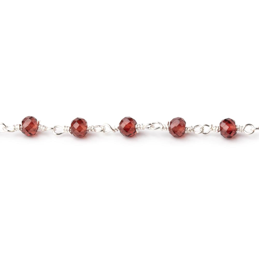 3.5mm Garnet Micro Faceted Rondelles on Silver Plated Chain - Beadsofcambay.com
