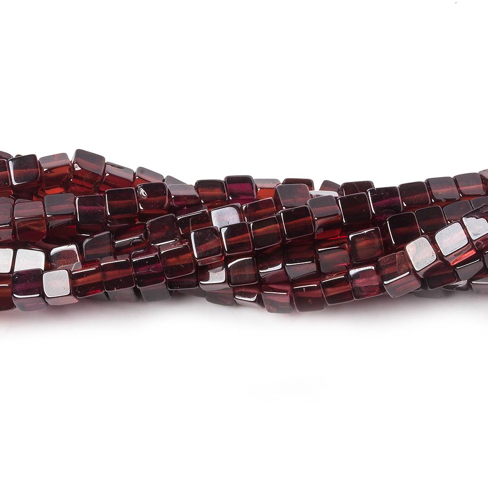 3.5mm Garnet Plain Cube Beads 16 inch 120 pieces - Beadsofcambay.com