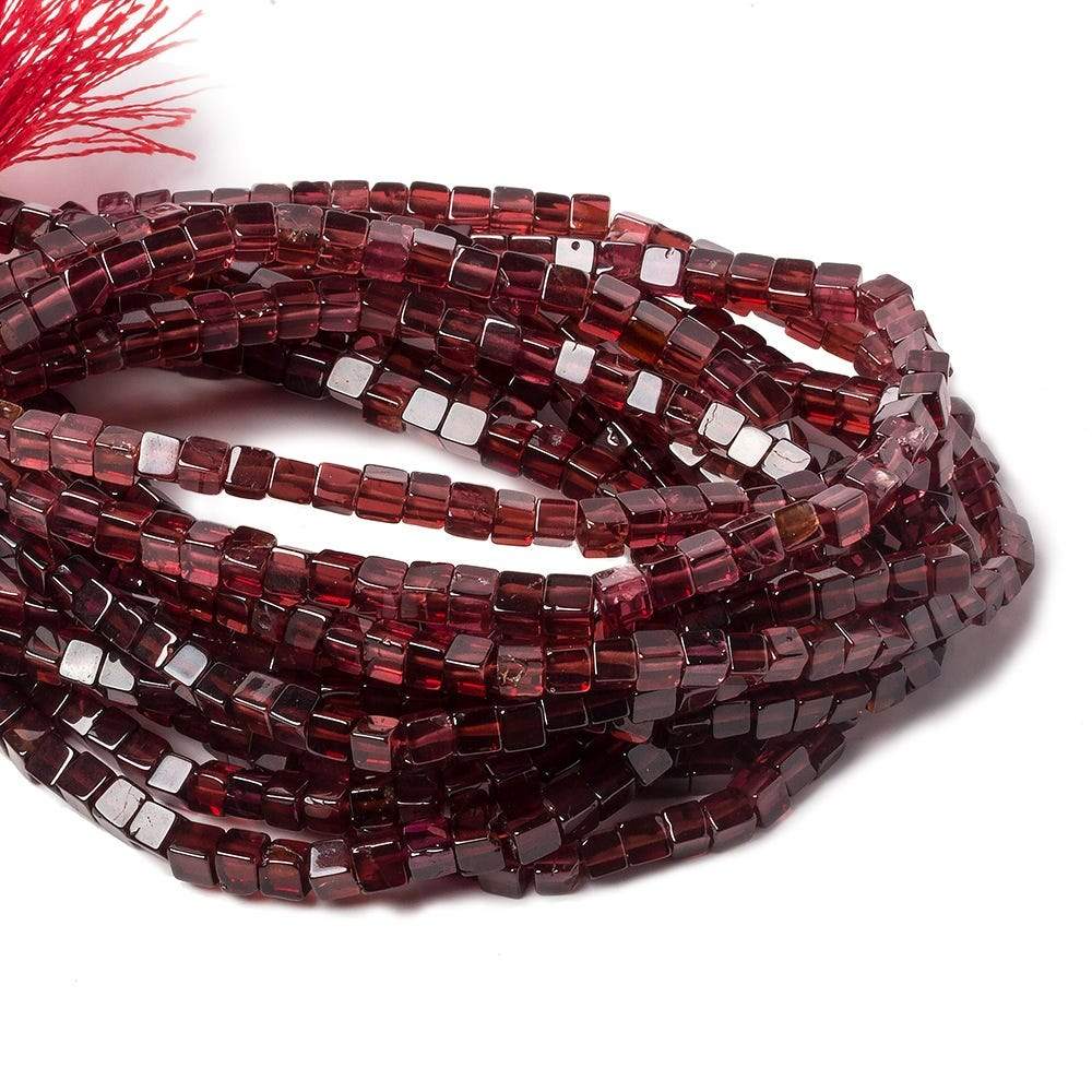 3.5mm Garnet Plain Cube Beads 16 inch 120 pieces - Beadsofcambay.com