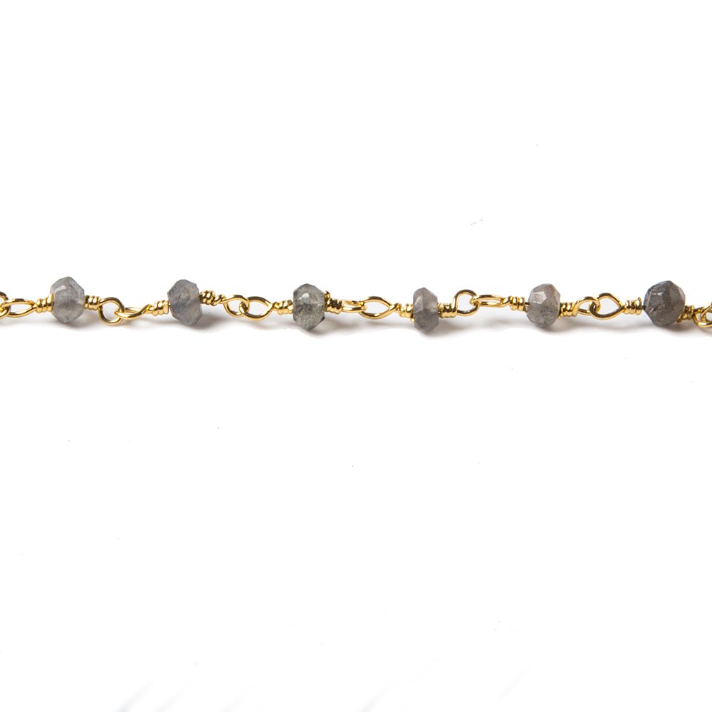 3.5mm Grey Moonstone faceted rondelle Gold plated Chain by the foot 39 pcs - Beadsofcambay.com