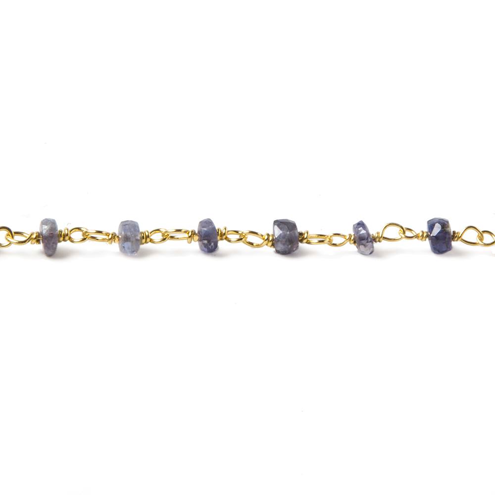 3.5mm Iolite faceted rondelle Vermeil Chain by the foot 40 pieces - Beadsofcambay.com