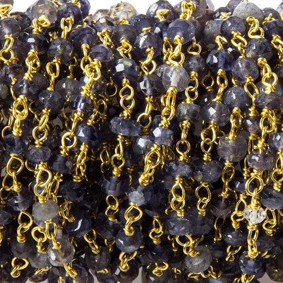 3.5mm Iolite faceted rondelle Vermeil Chain by the foot 40 pieces - Beadsofcambay.com