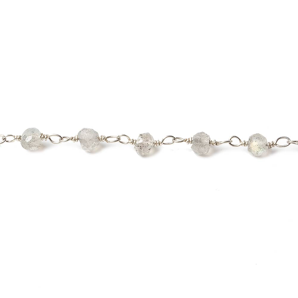 3.5-4mm Labradorite faceted rondelle .925 Silver Chain by the foot - Beadsofcambay.com