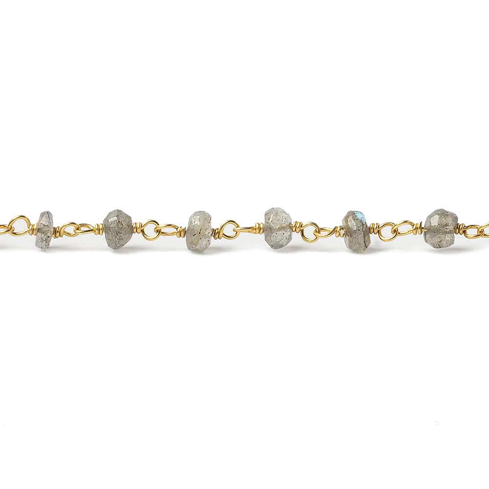 3.5mm Labradorite faceted rondelle Vermeil Chain by the foot - Beadsofcambay.com