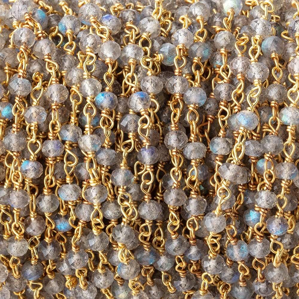 3.5mm Labradorite Micro Faceted Rondelles on Vermeil Chain by the Foot 38pcs - Beadsofcambay.com