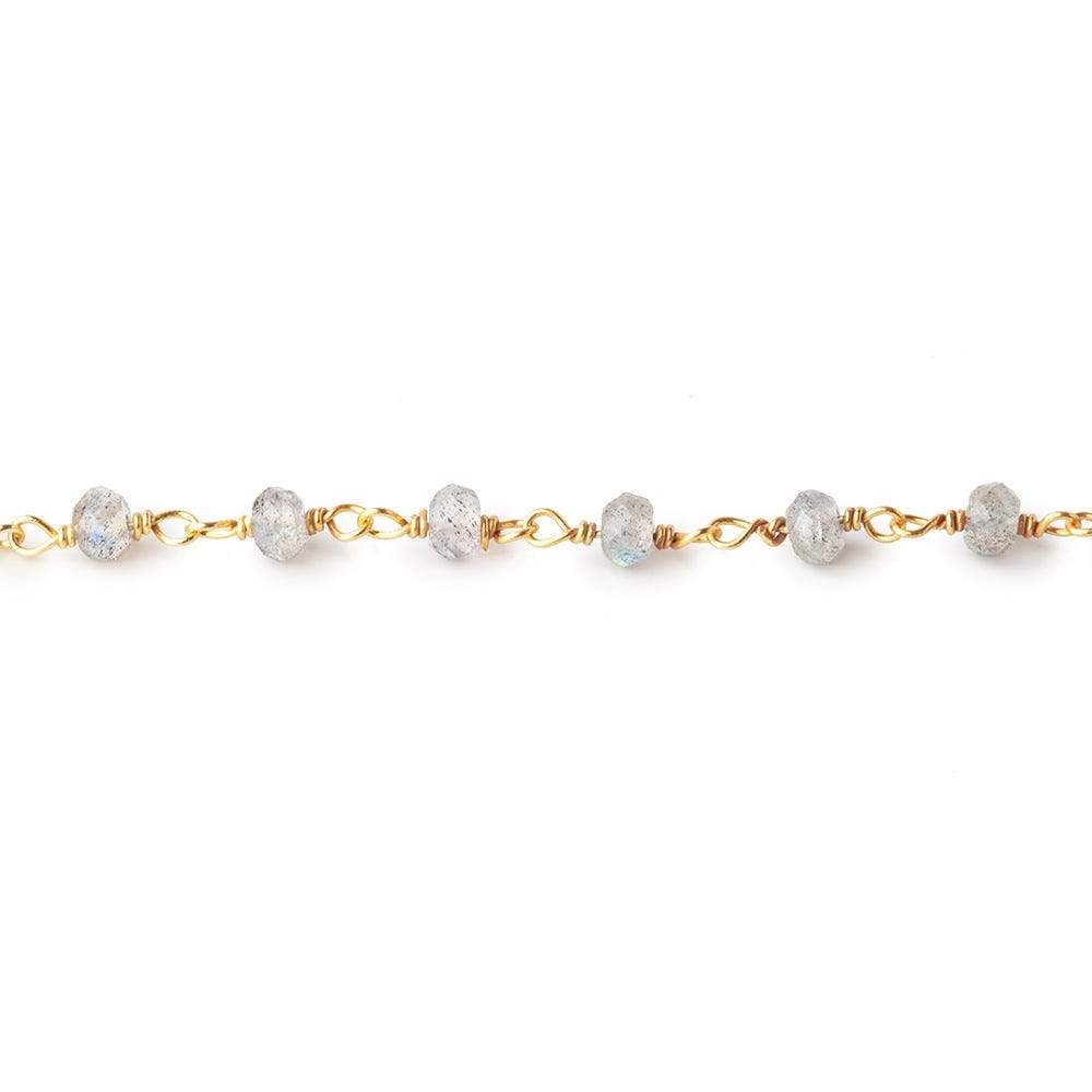 3.5mm Labradorite Micro Faceted Rondelles on Vermeil Chain by the Foot 38pcs - Beadsofcambay.com