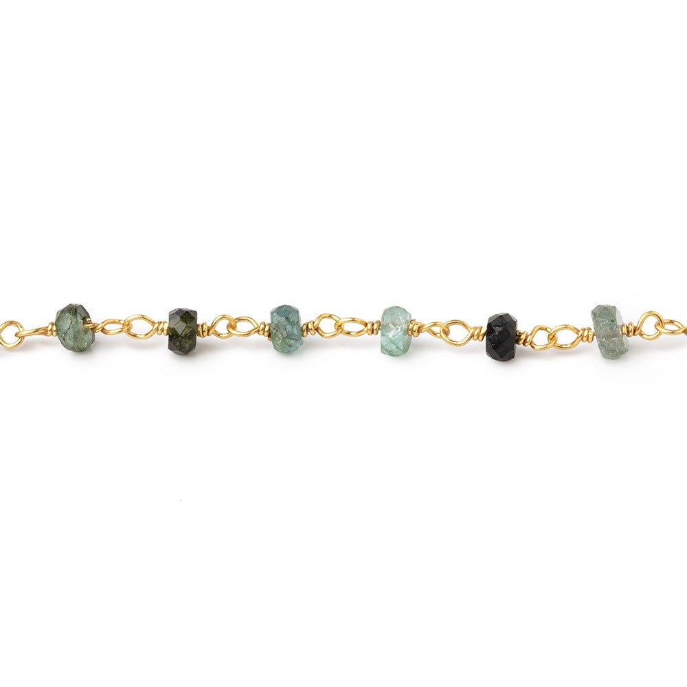 3.5mm Multi Color Tourmaline Faceted Rondelle Beads on Vermeil Chain - Beadsofcambay.com