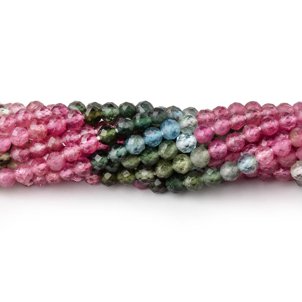3.5mm Multi Color Tourmaline Micro Faceted Round Beads 12.25 inch 98 pieces - Beadsofcambay.com
