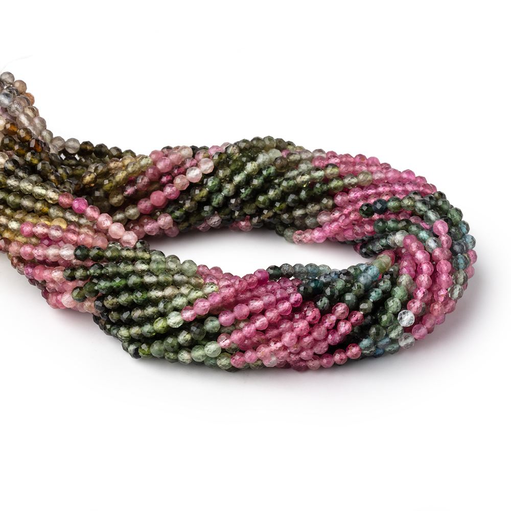 3.5mm Multi Color Tourmaline Micro Faceted Round Beads 12.25 inch 98 pieces - Beadsofcambay.com