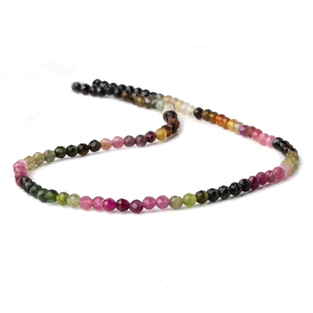 3.5mm Multi Color Tourmaline micro faceted round beads 12.5 inch 95 pieces AAA - Beadsofcambay.com