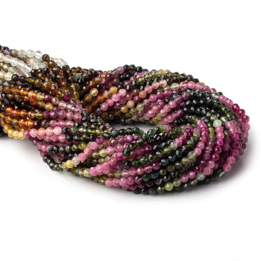 3.5mm Multi Color Tourmaline micro faceted round beads 12.5 inch 95 pieces AAA - Beadsofcambay.com
