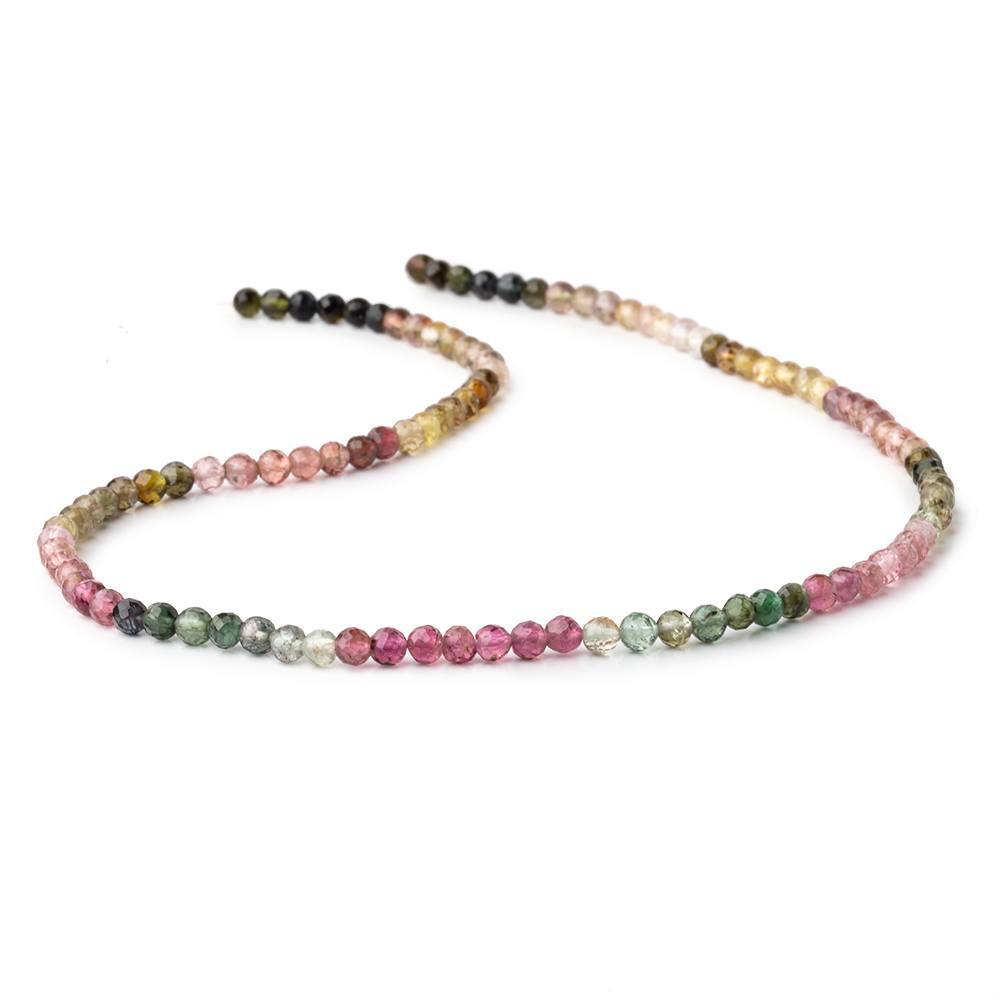 3.5mm Multi Color Tourmaline Micro Faceted Round Beads 14 inch 103 pieces AA - Beadsofcambay.com