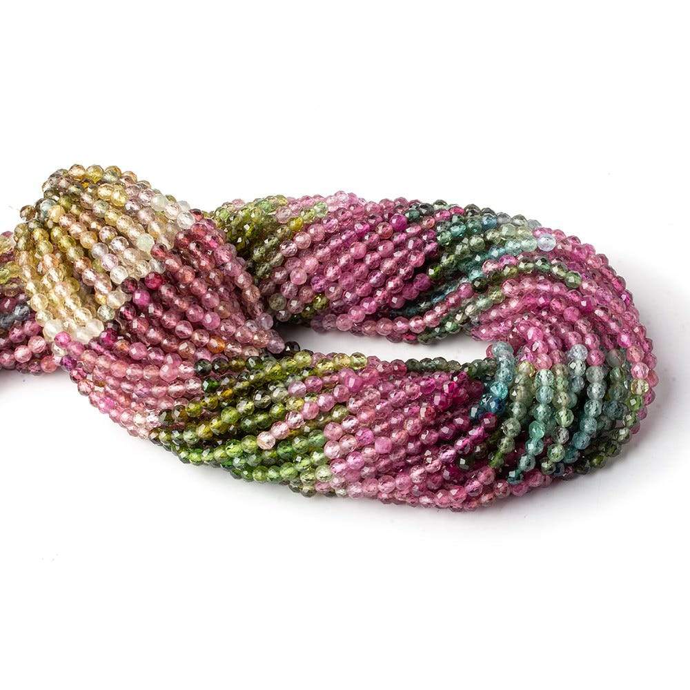 3.5mm Multi color Tourmaline micro faceted rounds 13 inch 100 pieces AAA - Beadsofcambay.com