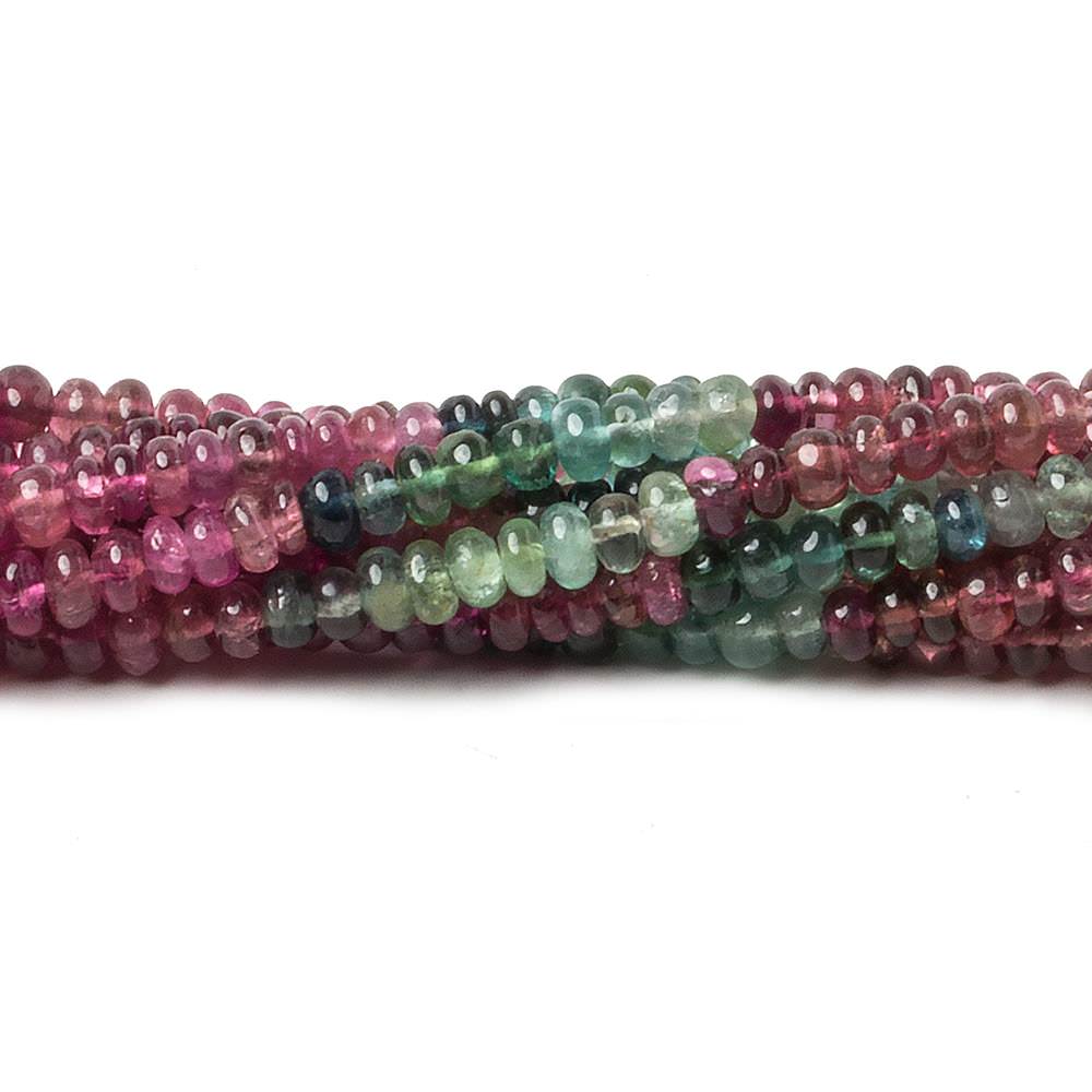 3.5mm Multi Color Tourmaline plain rondelle beads 13.5 inch 174 pieces - Beadsofcambay.com