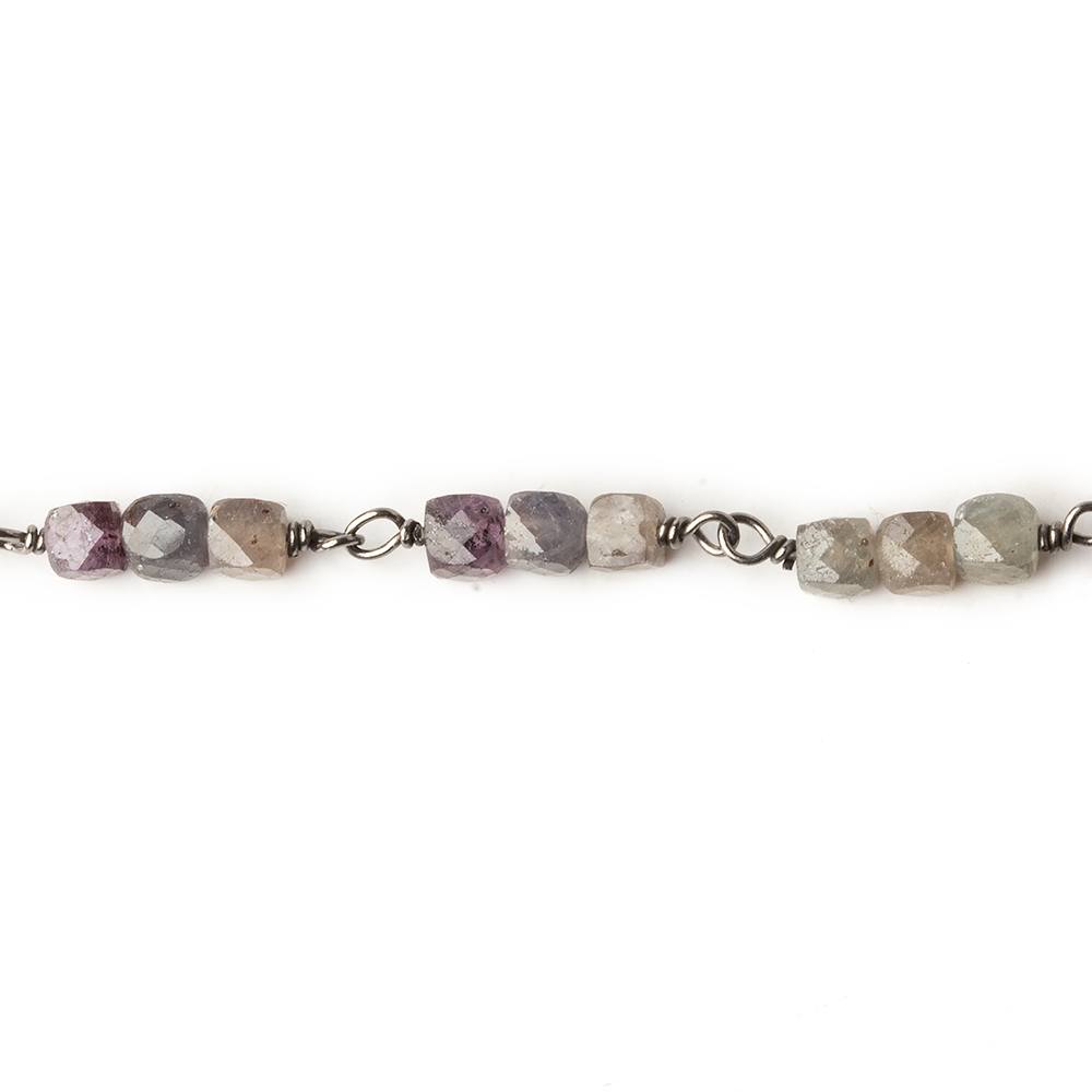 3.5mm Multi Color Umba Sapphire faceted cube Black Gold plated Silver .925 Chain by the foot - Beadsofcambay.com
