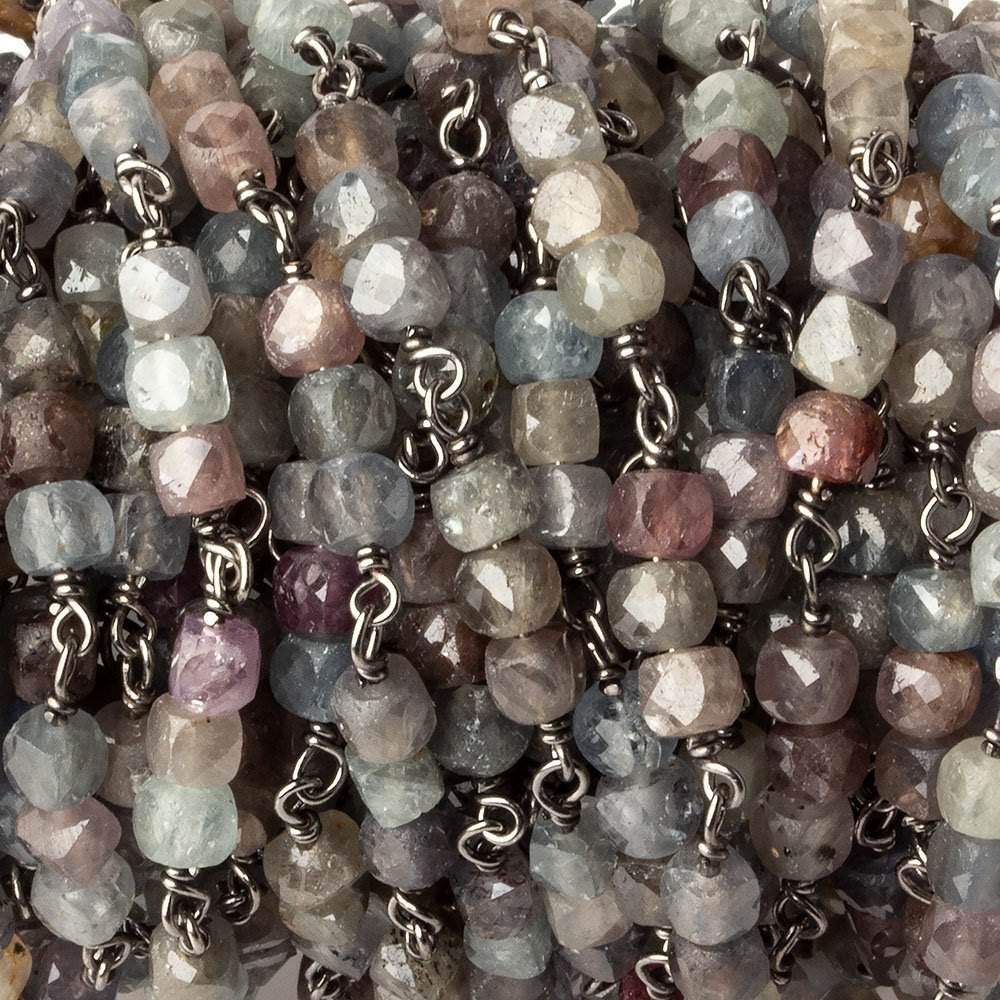 3.5mm Multi Color Umba Sapphire faceted cube Black Gold plated Silver .925 Chain by the foot - Beadsofcambay.com