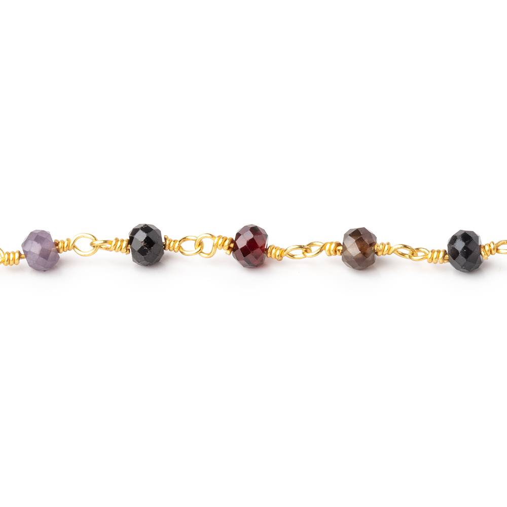3.5mm Multi Gem Micro Faceted Rondelles on Gold Plated Chain - Beadsofcambay.com