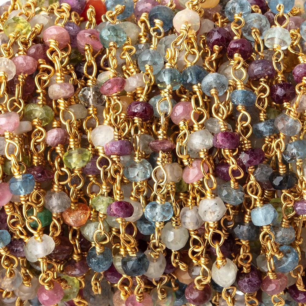 3.5mm Multi Gemstone Faceted Rondelles on Vermeil Chain by the Foot 36 beads - Beadsofcambay.com