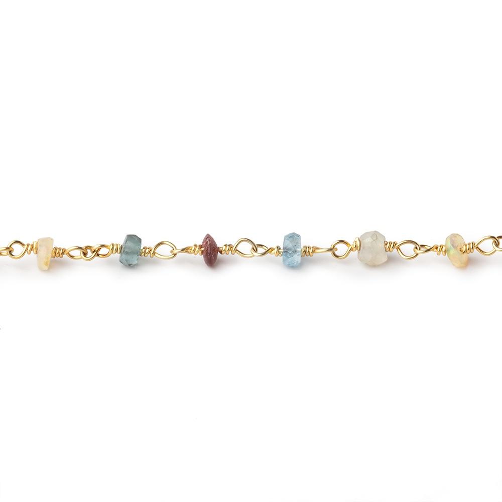 3.5mm Multi Gemstone Faceted Rondelles on Vermeil Chain by the Foot 36 beads - Beadsofcambay.com