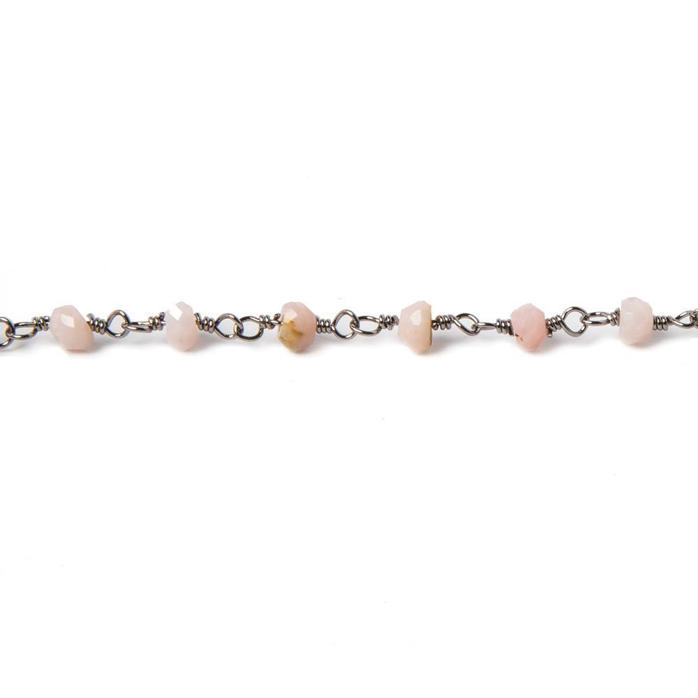 3.5mm Pink Peruvian Opal faceted rondelle Black Gold Chain by the foot 39 pcs - Beadsofcambay.com