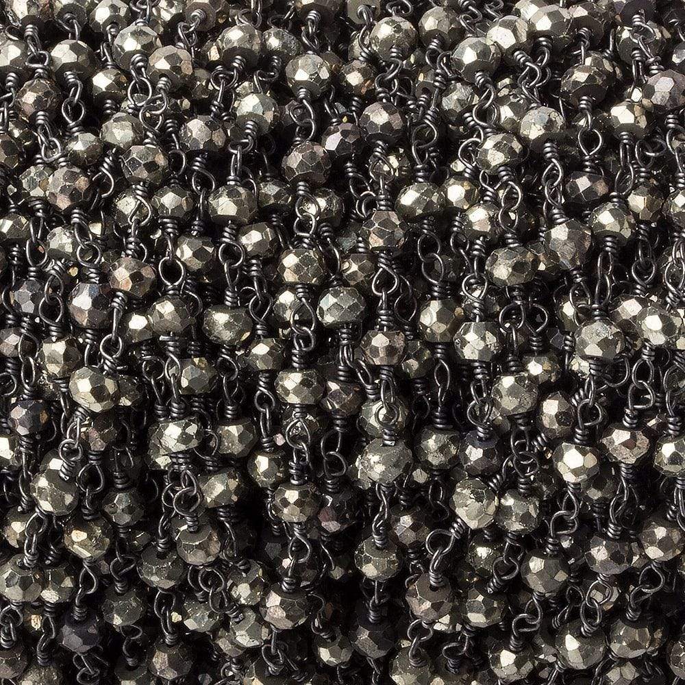 3.5mm Pyrite faceted rondelle Black Gold plated Chain by the foot - Beadsofcambay.com