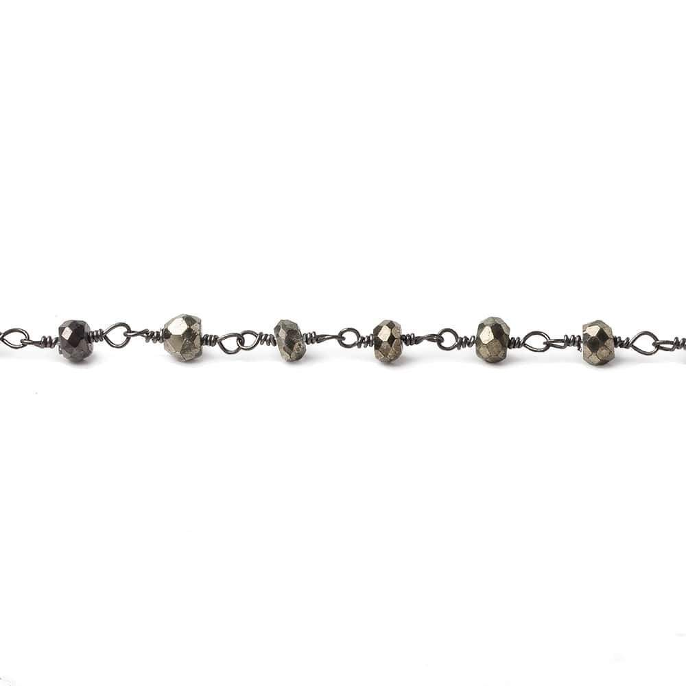 3.5mm Pyrite faceted rondelle Black Gold plated Chain by the foot - Beadsofcambay.com